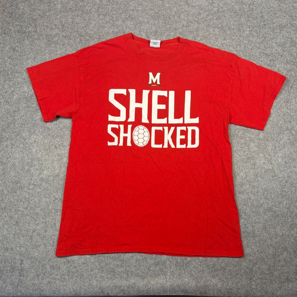 Gildan Maryland Terrapins Shell Shocked Pepsi Red Graphic T-Shirt Mens Large